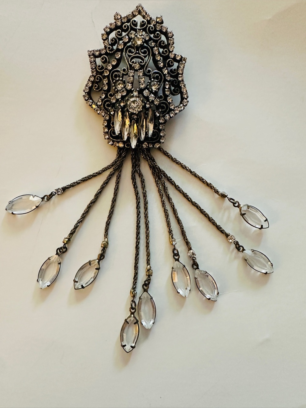 Banana Republic Broach Pin Vintage Dark Metal Filigree Chain Marquee Rhinestones